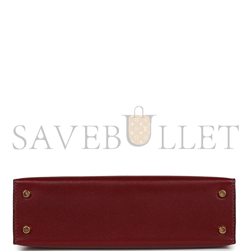 HERMÈS MINI KELLY II BOX BURGUNDY GOLD HARDWARE (19*12*5.5cm) 